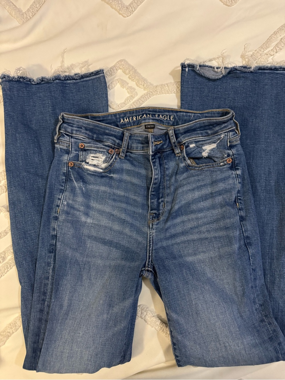 American Eagle Outfitters Women's Light Blue Distressed Flare Jeans